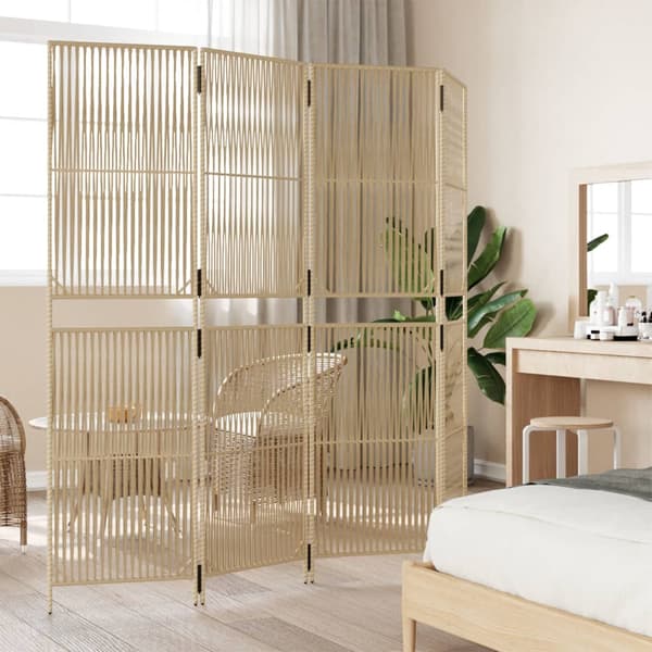 vidaXL Rumsavdelare med 4 paneler, beige, polyrotting