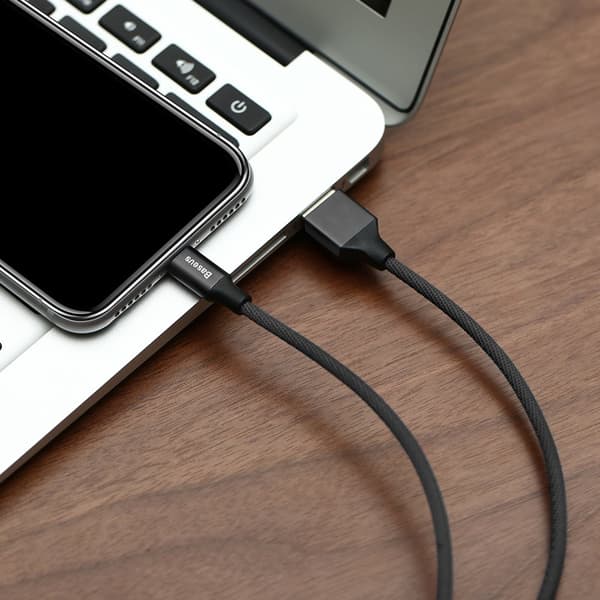 Kestävä kangaspunottu USB-kaapeli iPhone Lightning 1.2M musta