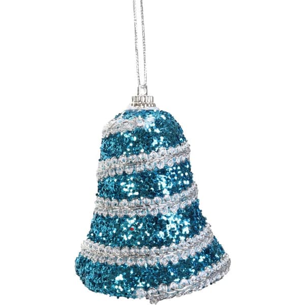 Set med 4 blå och silverfärgade paljettklockor, 7 cm