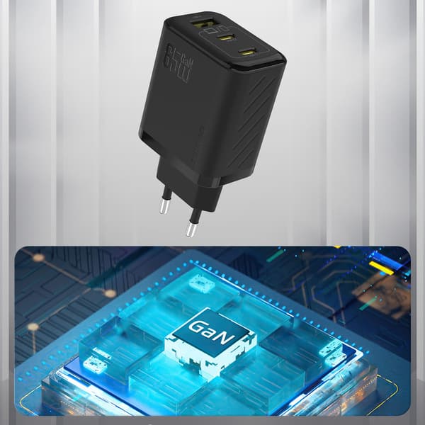 A29 GaN USB-C USB-A 65W seinälaturi - musta