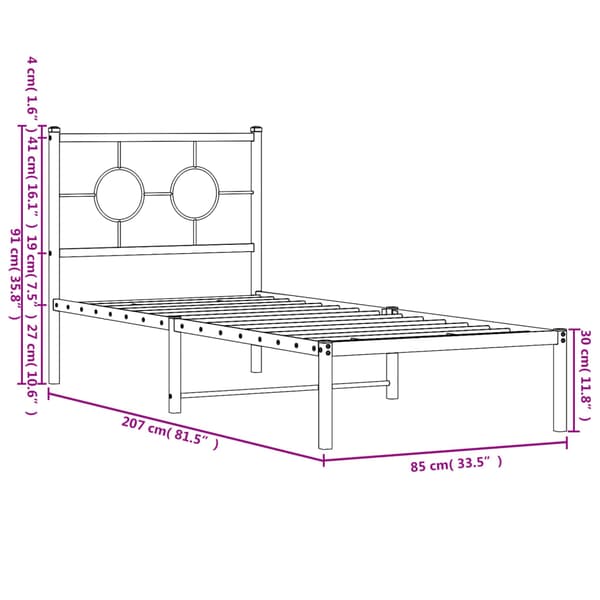 vidaXL metalsengestel med hovedgærde sort 80x200 cm