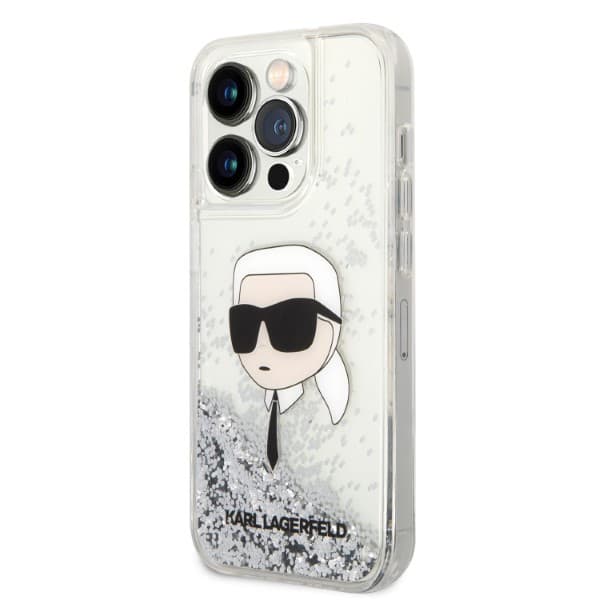 Karl Lagerfeld Glitter Karl Head-etui til iPhone 14 Pro Max, sølv