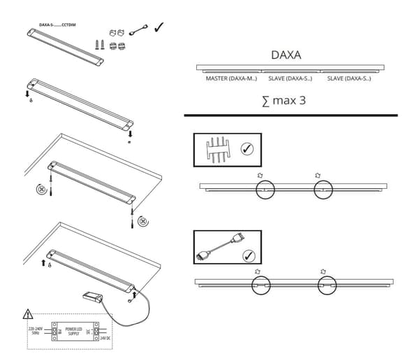LED lineær møbellampe under skab DAXA-S 9W CCTDIM W 24DC hvid