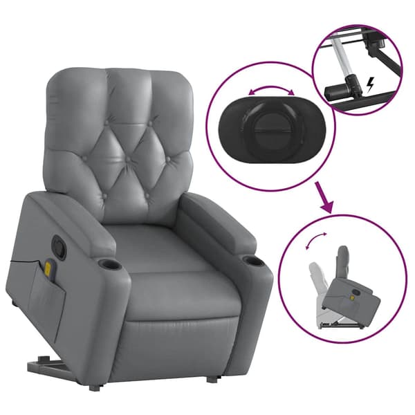 vidaXL Lyftbar massagefåtölj, grå, konstläder