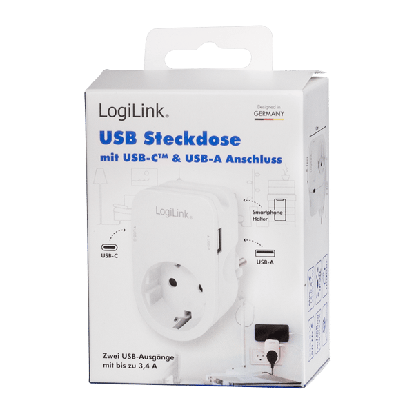 LogiLink opladeradapterstik USB-C USB-A rejsetelefonholder