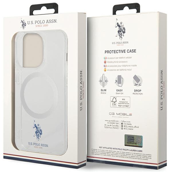 US Polo MagSafe Collection -kotelo iPhone 15 Pro Maxille, läpinäkyvä
