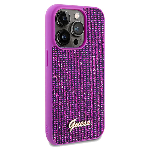 Guess Disco Metal Script-etui til iPhone 14 Pro Max, Fuchsia/Fuchsia