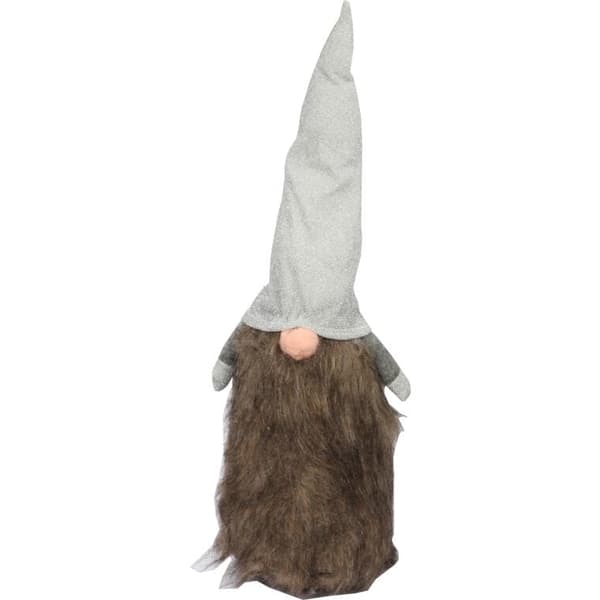 Figur af en dværg med grå hat, 50 cm, brun