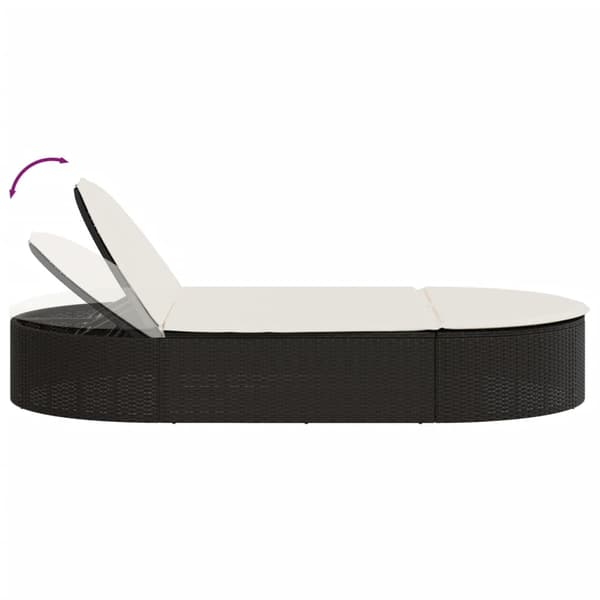 vidaXL dobbelt dagseng med hynder, sort, polyrattan