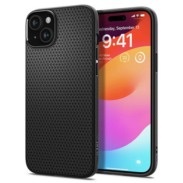 Spigen Liquid Air-cover til iPhone 15 Plus, matsort