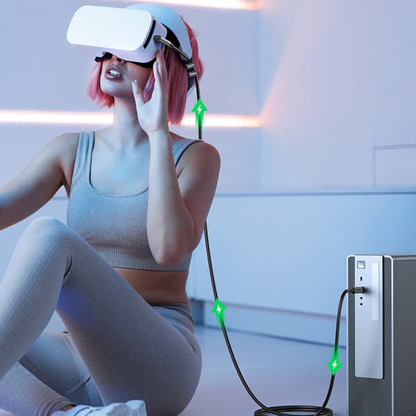 USB-C vinklet kabel med understøttelse af Oculus Quest 2 VR-briller 60W 5m sort