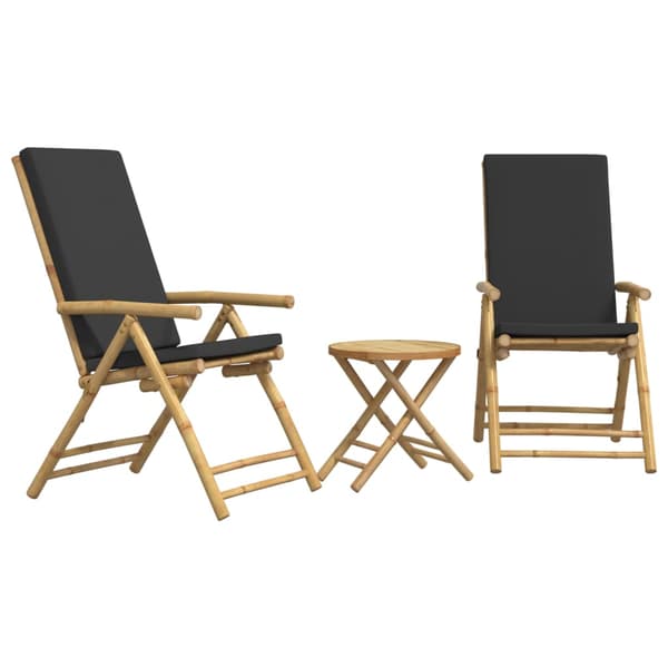 vidaXL 3-delat bistroset, mörkgrå kuddar, bambu