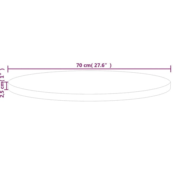 vidaXL rund bordplade, Ø70x2,5 cm, råt egetræ