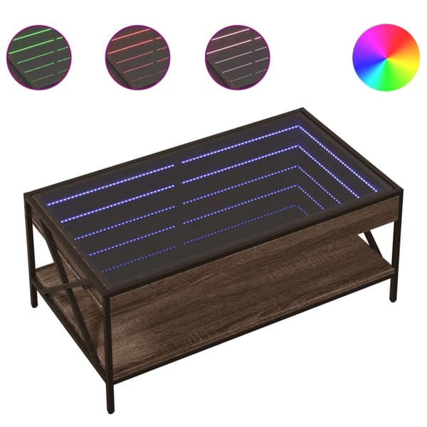 vidaXL Infinity sofabord med LED-lys brunt egetræ 90x50x38 cm