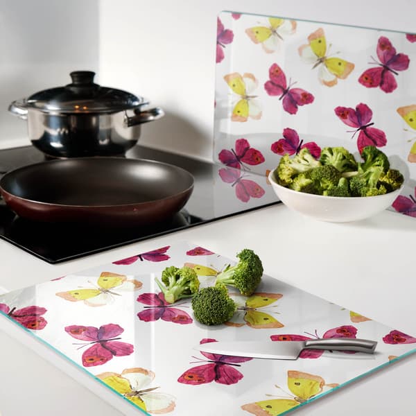 Dekorative serveringsbrætter i glas til snacks, sommerfugleblomst, 2x40x52 cm
