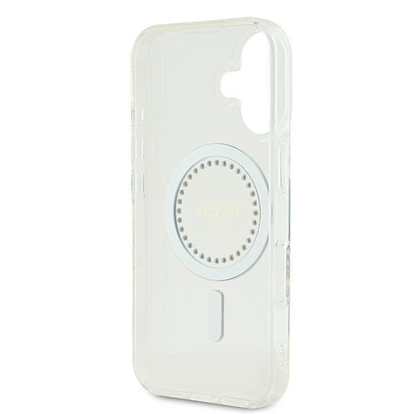 Guess IML Rhinestones MagSafe-etui til iPhone 16 Plus hvidt