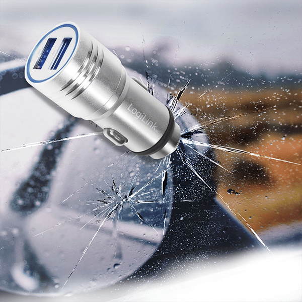Logilink 10,5W USB-billader med nødhammer 2xUSB 5V/2,1A