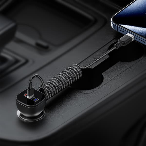Spiralkabel USB-A - USB-C 480Mb/s 3A 1,2m - svart