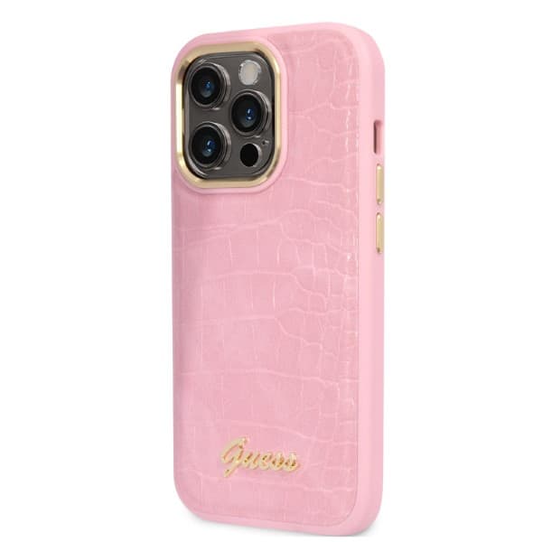 Guess Croco Collection iPhone 14 Pro-skal, rosa