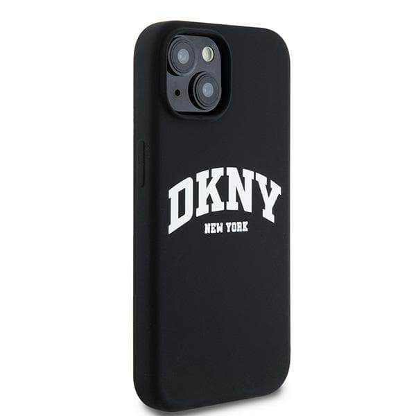 DKNY Liquid Silicone White Printed Logo MagSafe-etui til iPhone 14, sort