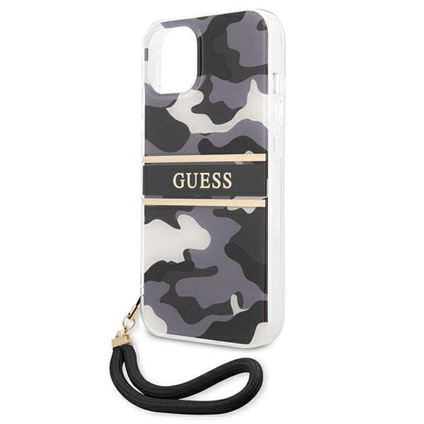 Guess Camo Strap Collection -kotelo iPhone 13:lle, musta