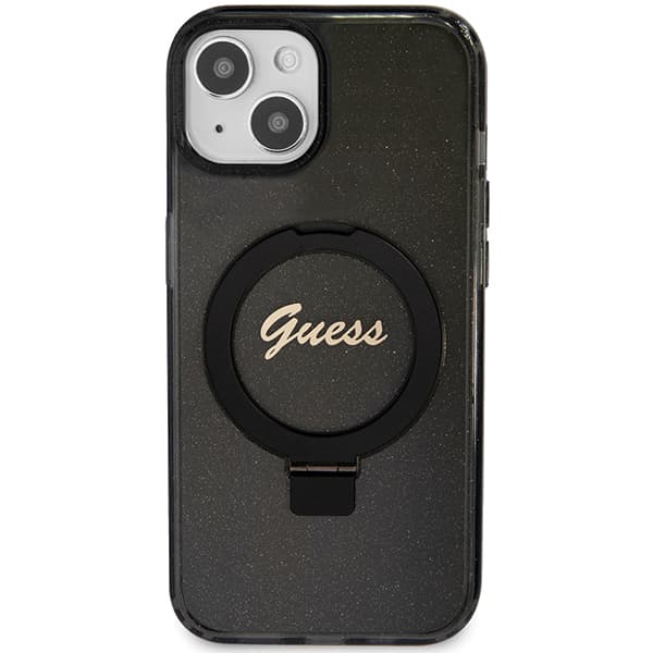 Guess Ring Stand Script Glitter MagSafe-skal till iPhone 13, svart