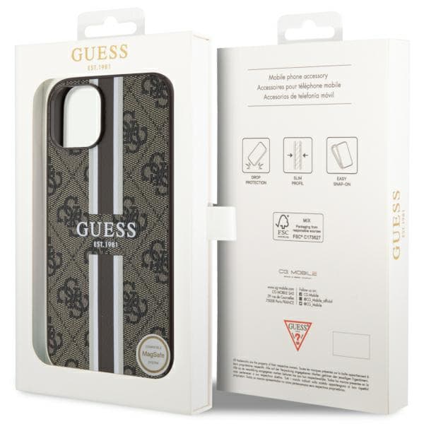 Guess 4G Printed Stripes MagSafe-etui til iPhone 14, brun/brun