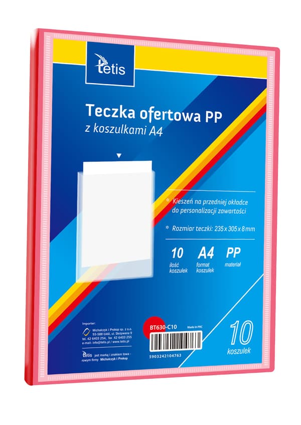 PP-presentationsmapp, 10 fickor, A4, röd