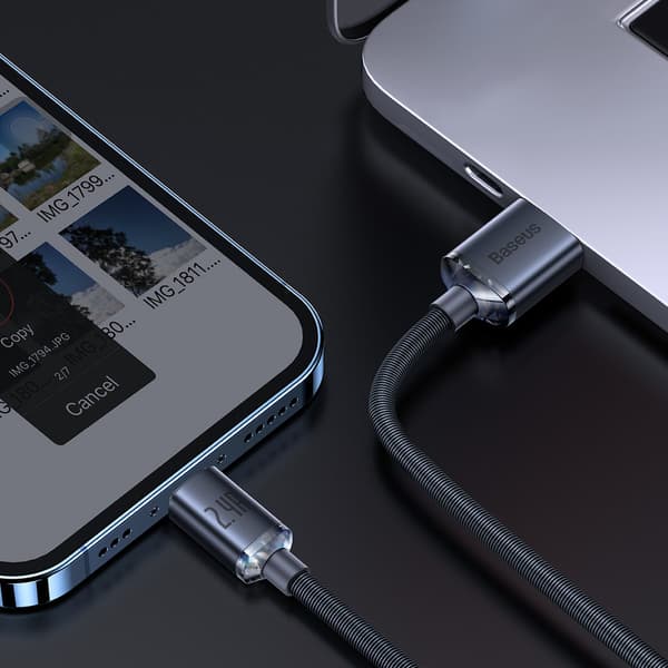 Kabel til hurtig opladning og dataoverførsel USB iPhone Lightning 2.4A 1.2m sort