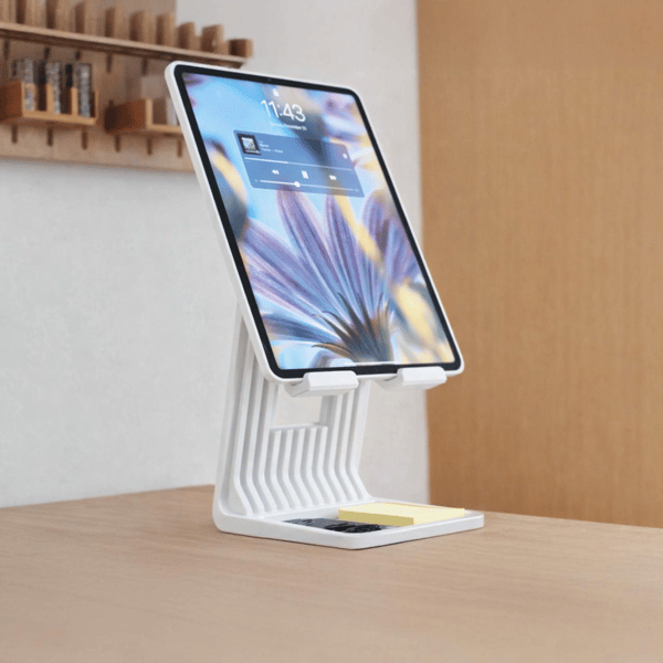 iPad tablet-stativ hvid, bordstativ med kabelgennemføring