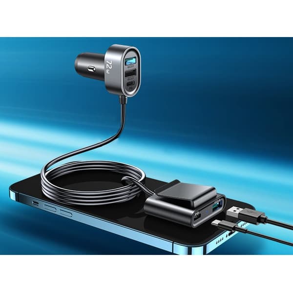 Biloplader 5 enheder 2xPD + 2xQC3.0 72W 1,5m sort