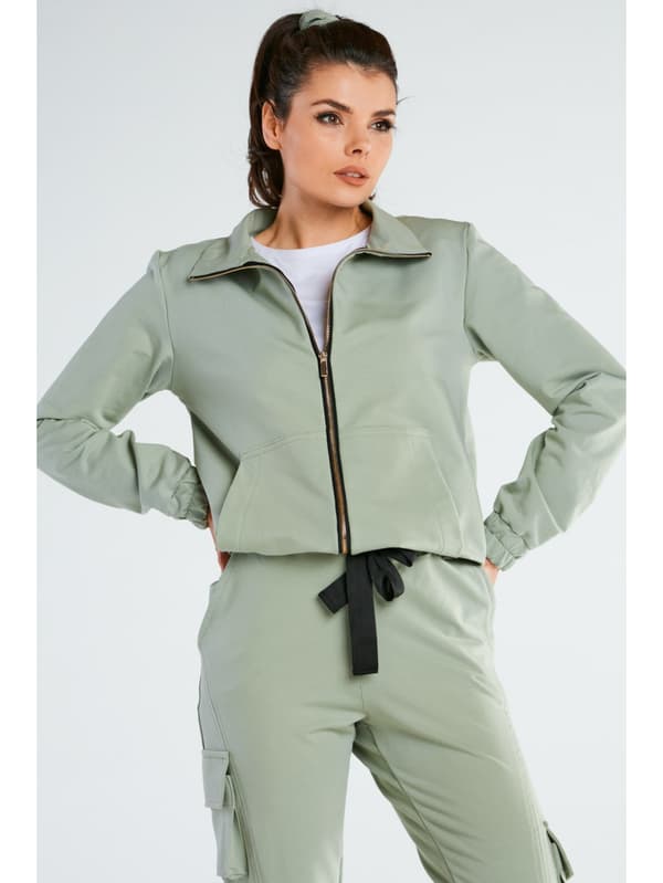 Bomullströja med dragkedja, mintgrön L/XL