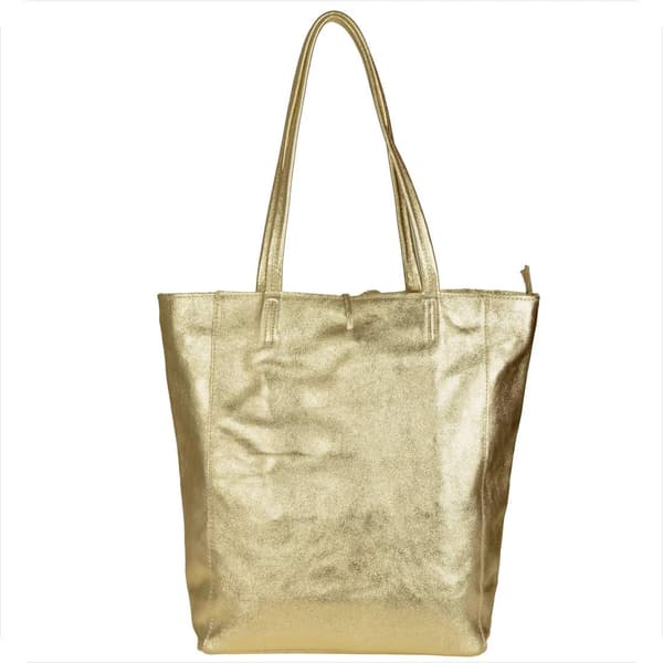 Læder shoppertaske med lynlås, guld, XL