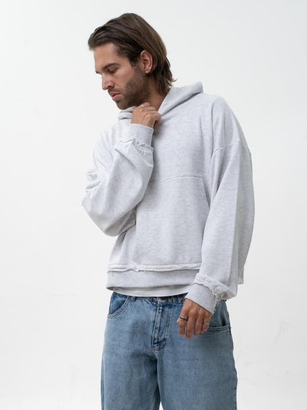 Jigga Wear Pure Grå Oversized Hættetrøje til Herrer XL