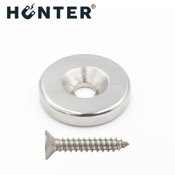 Hunter neodymmagnet med hul til 15x3mm skrue, ring og cylinder