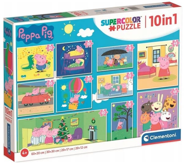 10-i-1 Superfärgade Peppa Pig-pussel