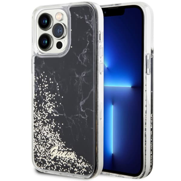 Guess Liquid Glitter Marble cover til iPhone 14 Pro Max, sort