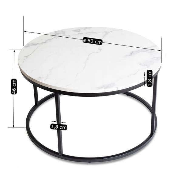 CONNY MAX sofabord 80 cm hvid marmor/sort moderne glamour