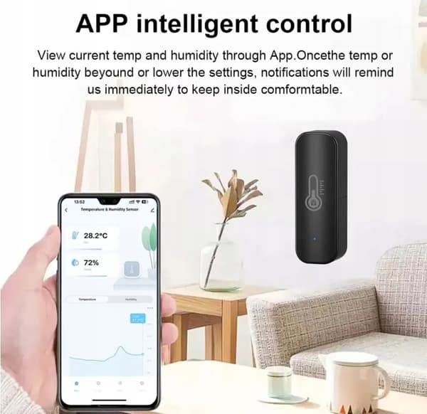 Svart ZTH08 TEMPERATUR- OCH FUKTIGHETSSENSOR TUYA ZIGBEE TERMOMETER