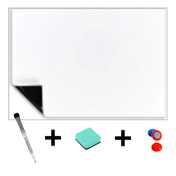 Vit A3 kylskåpsmagnet - whiteboard + tuschpenna + svamp + magneter