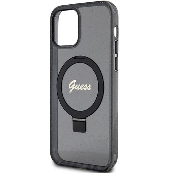 Guess Ring Stand Script Glitter MagSafe-etui til iPhone 12/12 Pro, sort