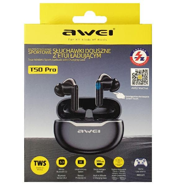 AWEI Bluetooth 5.3 T50 ENC TWS hovedtelefoner + dockingstation sort