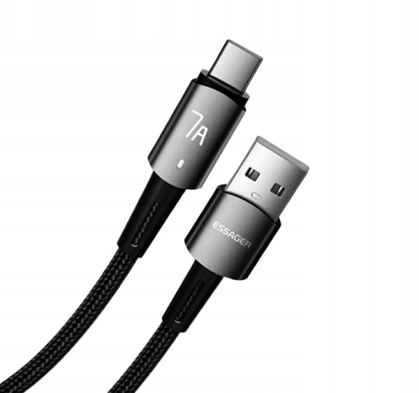 ESSAGER nopea USB A-C-kaapeli 2 metriä 7A, 100W 2 m. MUSTA