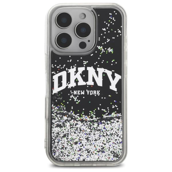 DKNY Liquid Glitter Arch Logo-cover til iPhone 16 Pro, sort