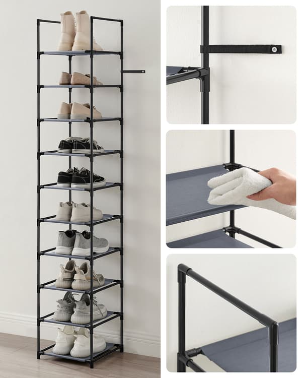 Modulaarinen kenkäkaappi 10 hyllyllä, harmaa