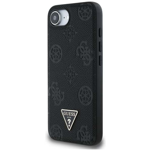 Guess Grained Hot Stamp Peony Triangle Logo MagSafe-etui til iPhone 16e, sort