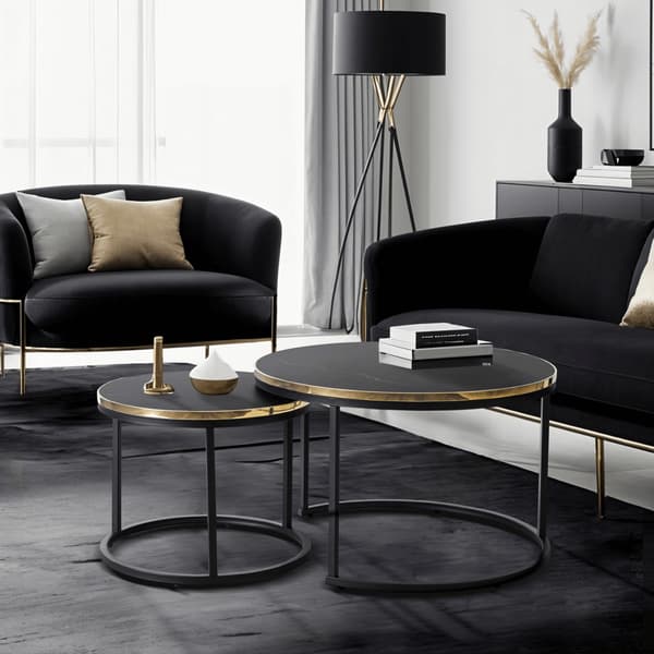 ARON sofabordsæt 70 cm/50 cm sort marmor glamour