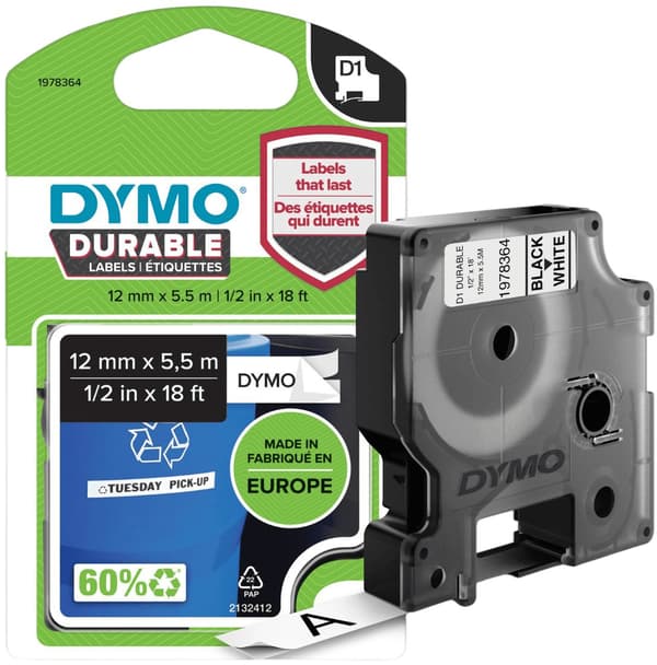 Dymo Label 1978364 svart på vit etikettejp