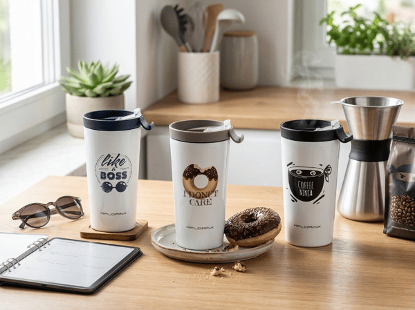 Termokrus i rustfrit stål 360 ml, blanding af 3 designs