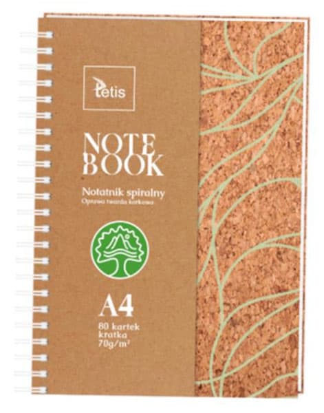 A4 spiralnotesbog. 70 g/m2, 80 ark, korkindbundet